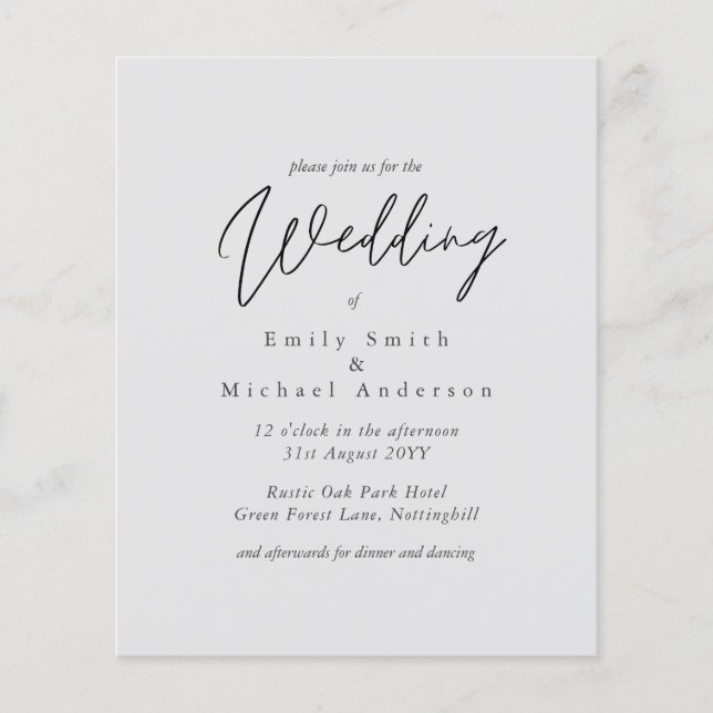 BUDGET Purple Yellow Grey Colours Wedding Invite (Front)