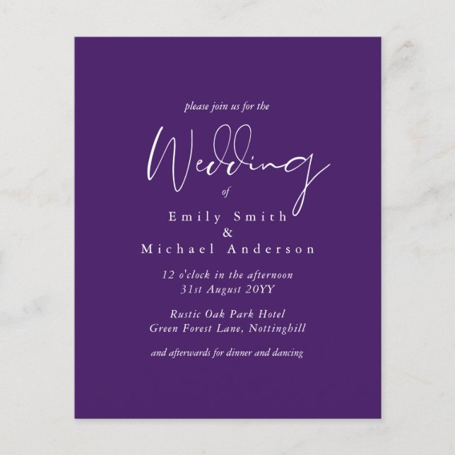 BUDGET Purple Yellow Grey Colours Wedding Invite (Front)
