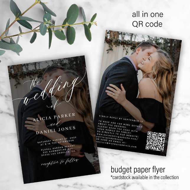 Budget QR CODE 2 photos modern wedding invitation Flyer (This is printed on a paper flyer. The design is also available on classic cards)