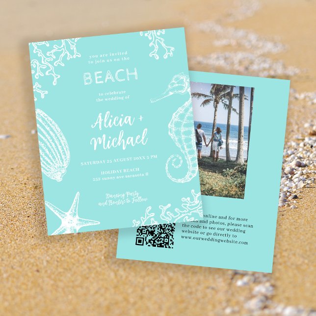 Budget QR CODE beach photo wedding Invitation (Creator Uploaded)