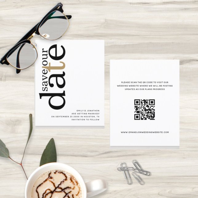Budget QR Code Black Gold Text White Save Date  (Creator Uploaded)