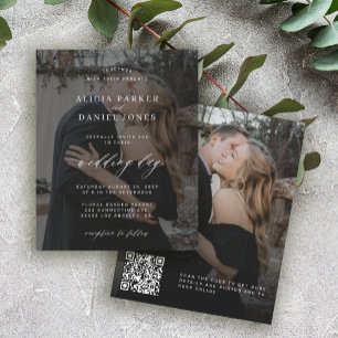 Budget QR CODE black photo wedding invitation