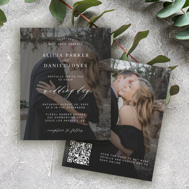 Budget QR CODE black photo wedding invitation (Creator Uploaded)