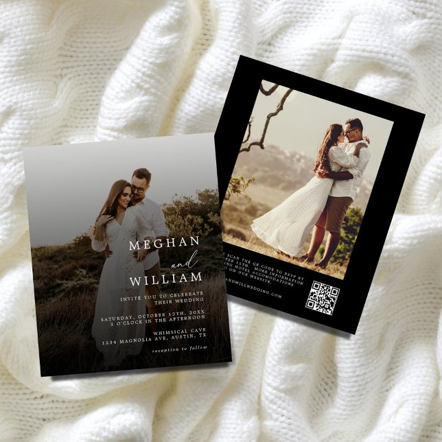 Budget QR Code Black Photo Wedding Invitation Flyer (Creator Uploaded)