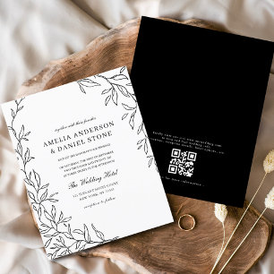 Budget QR Code Black & White Wedding Invitation