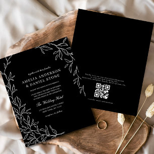 Budget QR Code Black & White Wedding Invitation