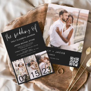Budget QR Code Black White Wedding Invitation