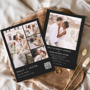 Budget QR Code Black White Wedding Invitation