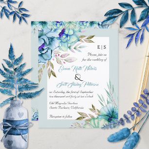 BUDGET QR code blue flowers wedding invitation