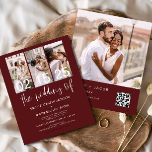 Budget QR Code Burgundy Wedding Invitation