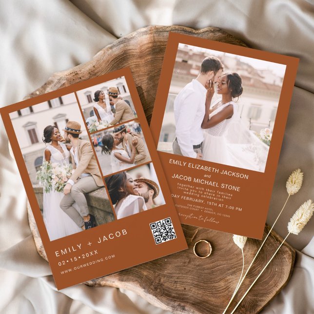 Budget QR Code Burnt Orange Wedding Invitation (Creator Uploaded)