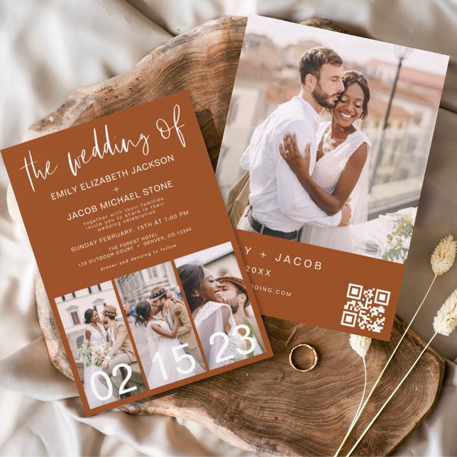 Budget QR Code Burnt Orange Wedding Invitation Flyer (Creator Uploaded)