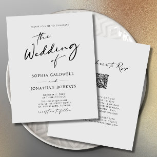 Budget QR Code Calligraphy Grey Wedding Invite Flyer
