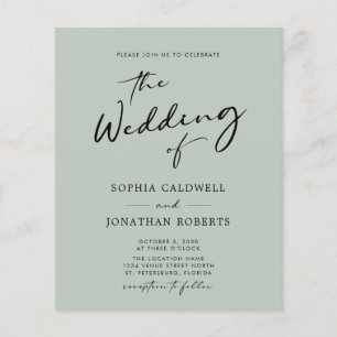 Budget QR Code Calligraphy Sage Wedding Invite