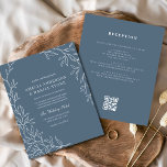 Budget QR Code Dusty Blue Leaf Wedding Invitation<br><div class="desc">Introduce your wedding with a sleek, modern minimalistic invitation featuring a convenient QR code. The clean, monochromatic design exudes sophistication and elegance, perfect for couples seeking a contemporary and refined aesthetic. The QR code adds a functional touch, allowing guests to easily access details such as RSVPs, directions, and event updates....</div>
