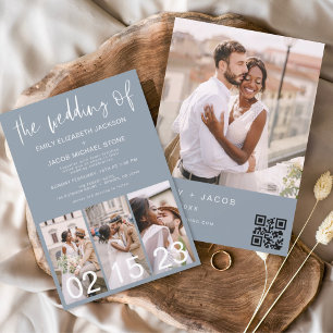 Budget QR Code Dusty Blue Wedding Invitation