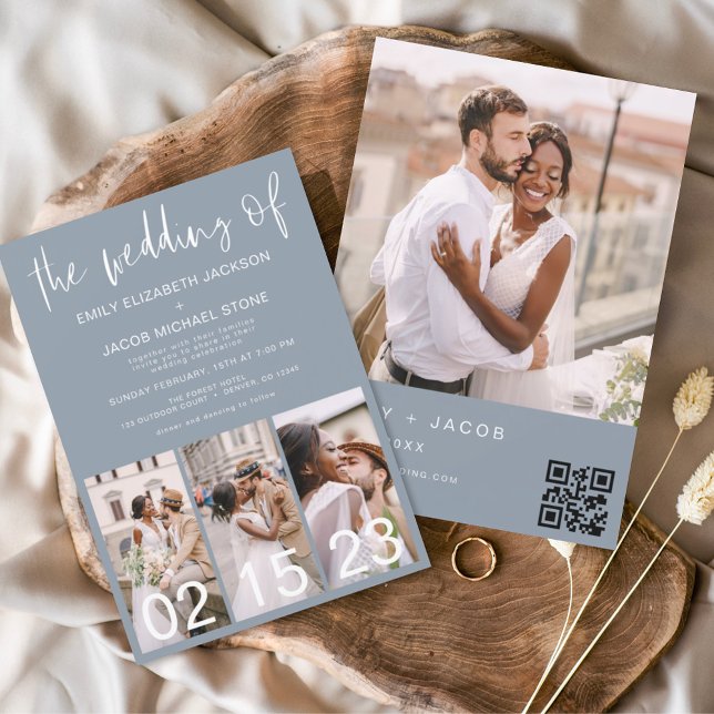 Budget QR Code Dusty Blue Wedding Invitation (Creator Uploaded)