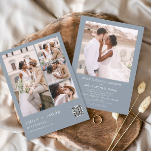 Budget QR Code Dusty Blue Wedding Invitation