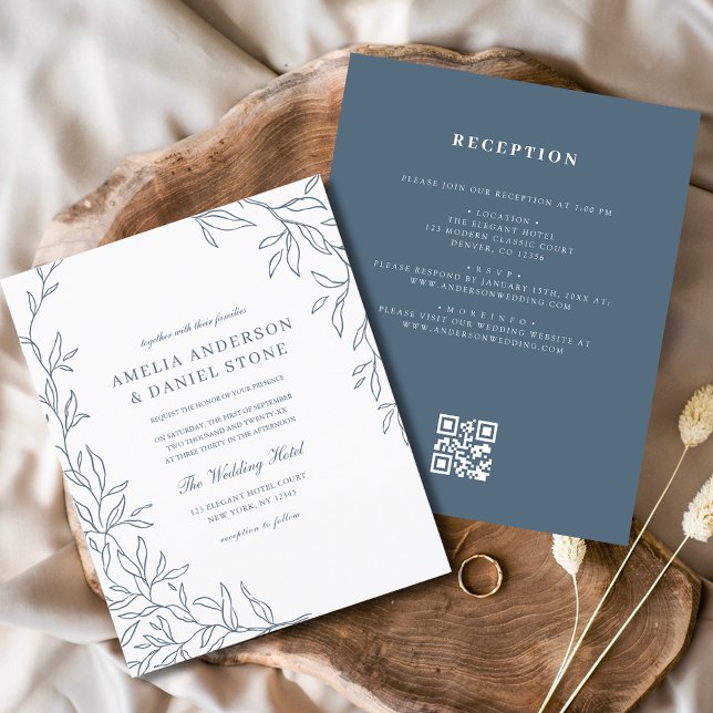 Budget QR Code Dusty Blue Wedding Invitation Flyer (Creator Uploaded)