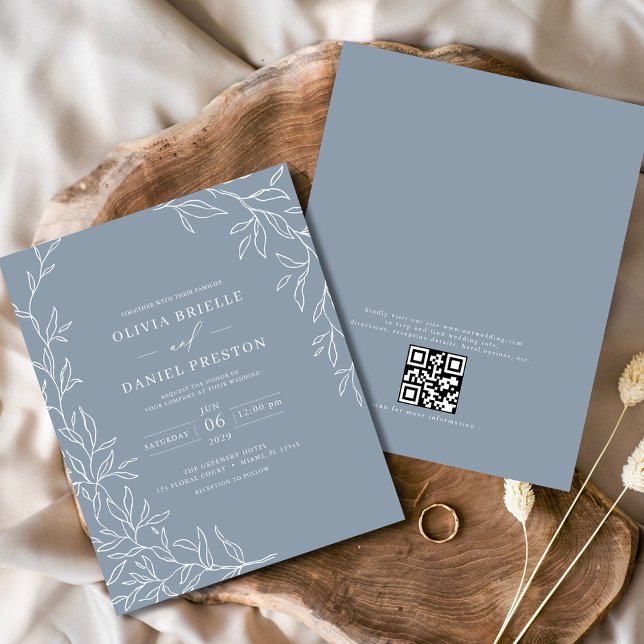 Budget QR Code Dusty Blue Wedding Invitation Flyer (Creator Uploaded)
