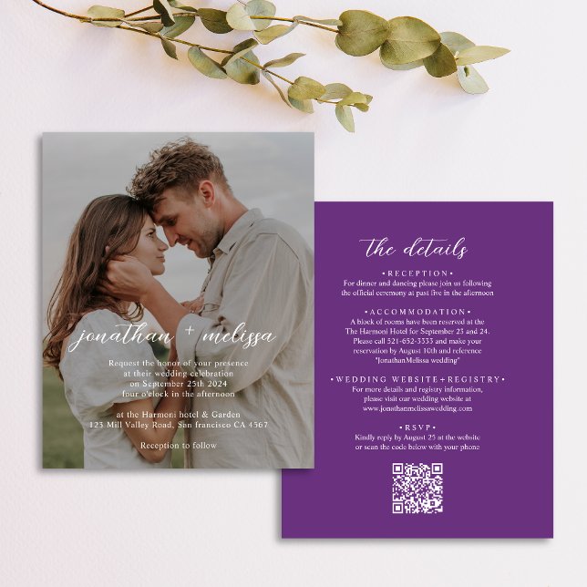 BUDGET QR Code Elegant Modern Purple Photo Wedding (Creator Uploaded)