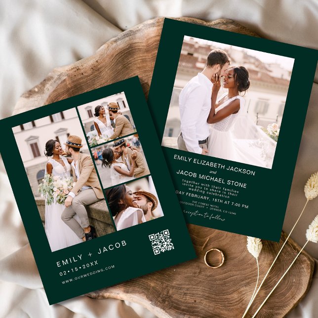 Budget QR Code Emerald Green Wedding Invitation (Creator Uploaded)