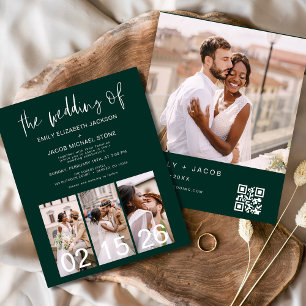 Budget QR Code Emerald Green Wedding Invitation