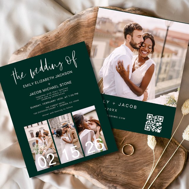 Budget QR Code Emerald Green Wedding Invitation (Creator Uploaded)