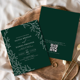 Budget QR Code Emerald Green Wedding Invitation Flyer