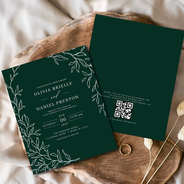 Budget QR Code Emerald Green Wedding Invitation Flyer (Creator Uploaded)