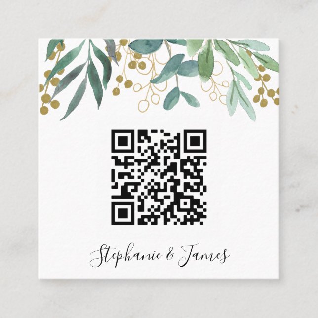 Budget QR Code Eucalyptus Berry Wedding Invitation (Front)
