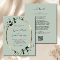 Budget QR Code Eucalyptus Sage Wedding Invite
