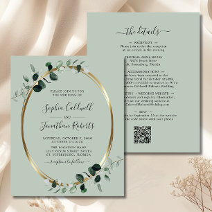 Budget QR Code Eucalyptus Sage Wedding Invite