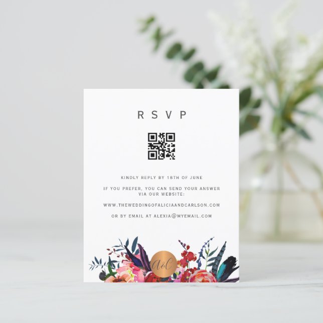 Budget QR CODE floral elegant invitation RSVP (Standing Front)