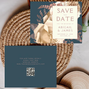 Budget QR Code Floral Teal Wedding Save the Date