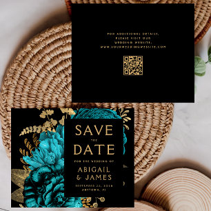 Budget QR Code Floral Teal Wedding Save the Date