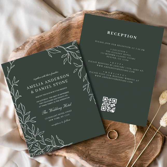 Budget QR Code Green Leaf Wedding Invitation (Creator Uploaded)