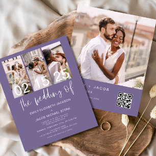 Budget QR Code Lavender Purple Wedding Invitation