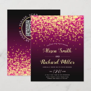 BUDGET QR code Lights burgundy wedding invitation