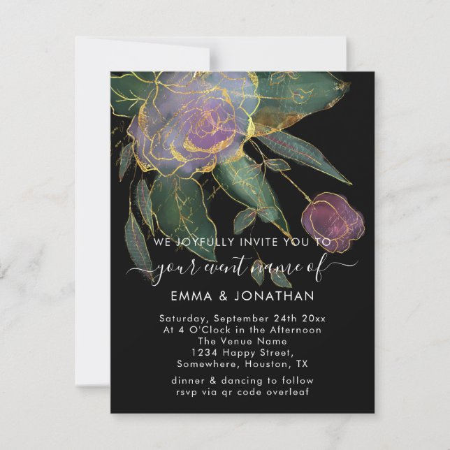 Budget QR Code Marsala Gold Flowers Black (Front)