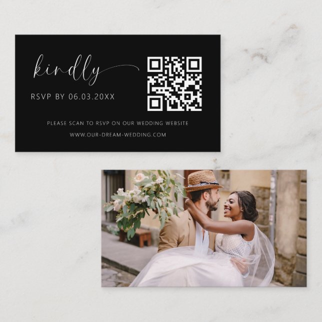 Budget QR Code Minimalist RSVP Wedding Website Enclosure Card (Front/Back)