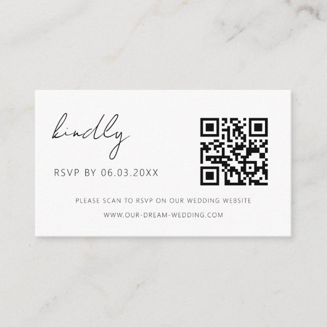 Budget QR Code Minimalist RSVP Wedding Website Enclosure Card (Front)