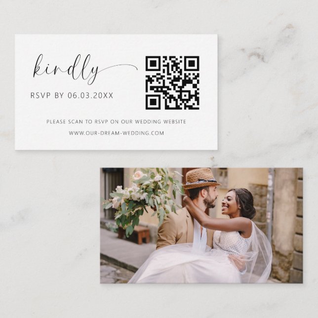 Budget QR Code Minimalist RSVP Wedding Website Enclosure Card (Front/Back)