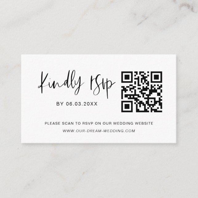 Budget QR Code Minimalist RSVP Wedding Website Enclosure Card (Front)