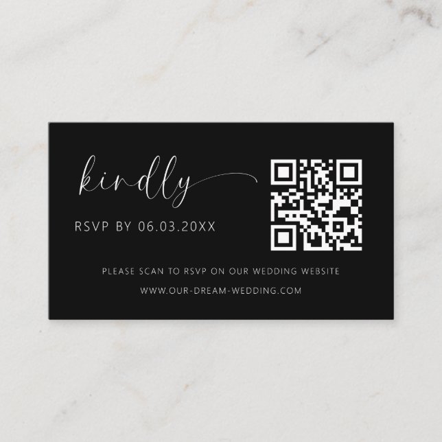 Budget QR Code Minimalist RSVP Wedding Website Enclosure Card (Front)