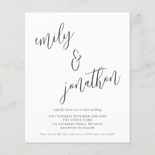 Budget QR Code Modern Script Wedding Invite