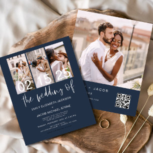 Budget QR Code Navy Blue Wedding Invitation