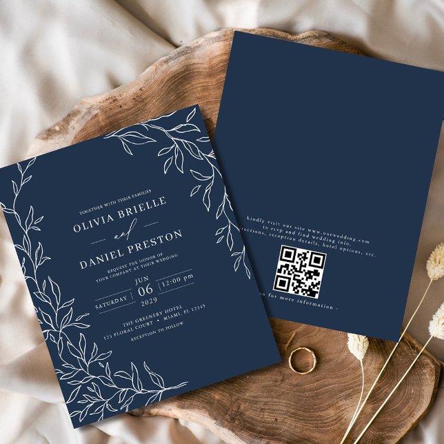 Budget QR Code Navy Blue Wedding Invitation Flyer (Creator Uploaded)