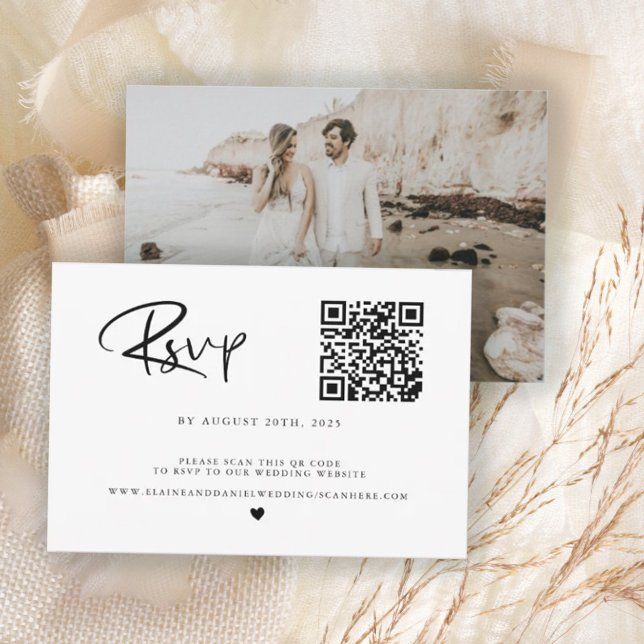 Budget QR Code Photo Black & White RSVP Card (Creator Uploaded)