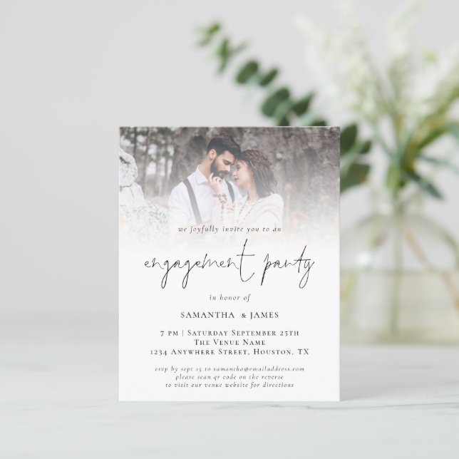 Budget QR Code Photo Engagement Party Invite (Standing Front)